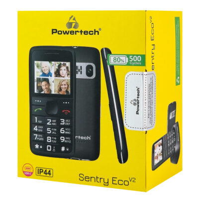 POWERTECH κινητό με πληκτρα-Sentry Eco V2, dual SIM, πλήκτρο SOS, μαύρο