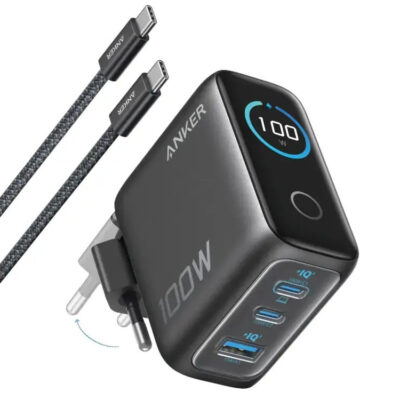 Anker Φορτιστής με Θύρα USB-A και 2 Θύρες USB-C και Καλώδιο USB-C - USB-C 100W Power Delivery Dark Grey (Smart Display)