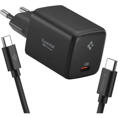 Spigen Φορτιστής GaN με Θύρα USB-C και Καλώδιο USB-C - USB-C 45W Power Delivery Μαύρος (ArcStation Essential)